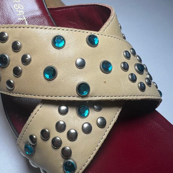 Jean-Michel Cazabat Platform Sandals Tan Leather Rhinestone 5 Inch Heel Sz 7.5 - Picture 4 of 12